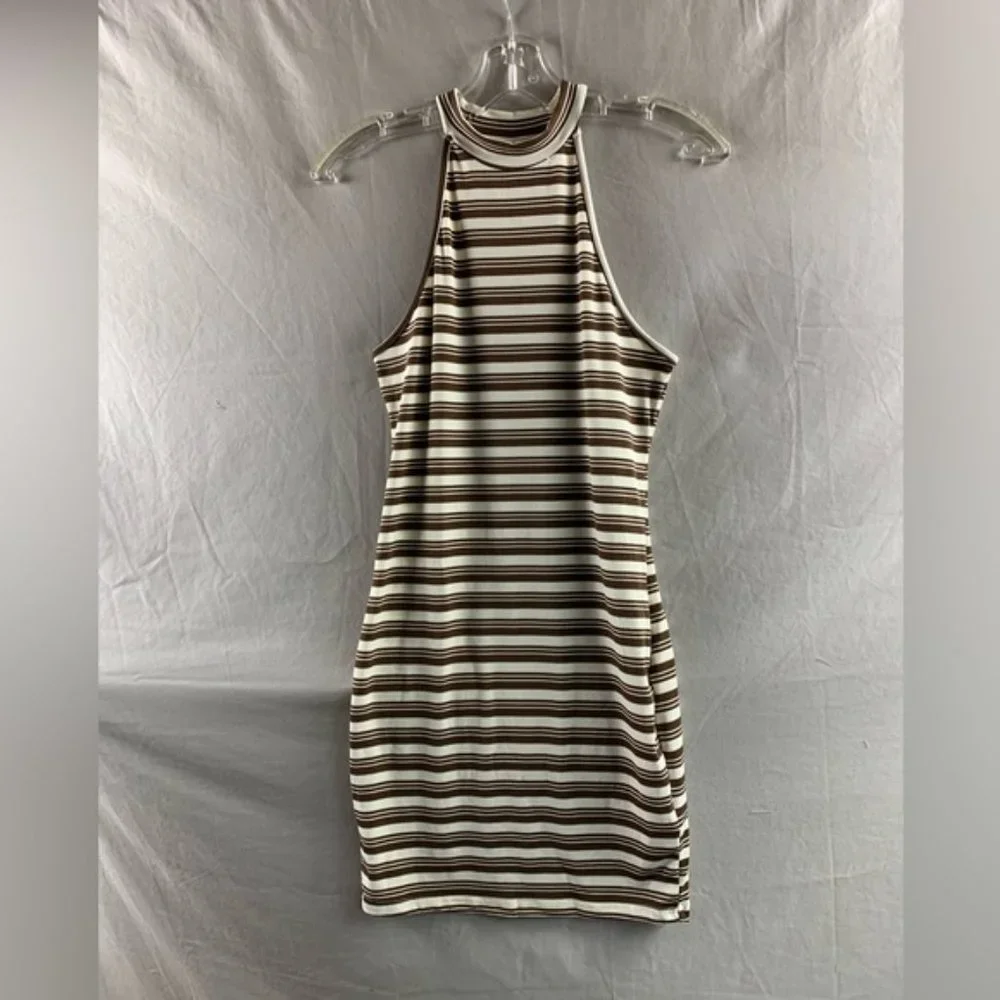 Striped Print Halter Neck Bodycon Dress - Picture 6 of 6